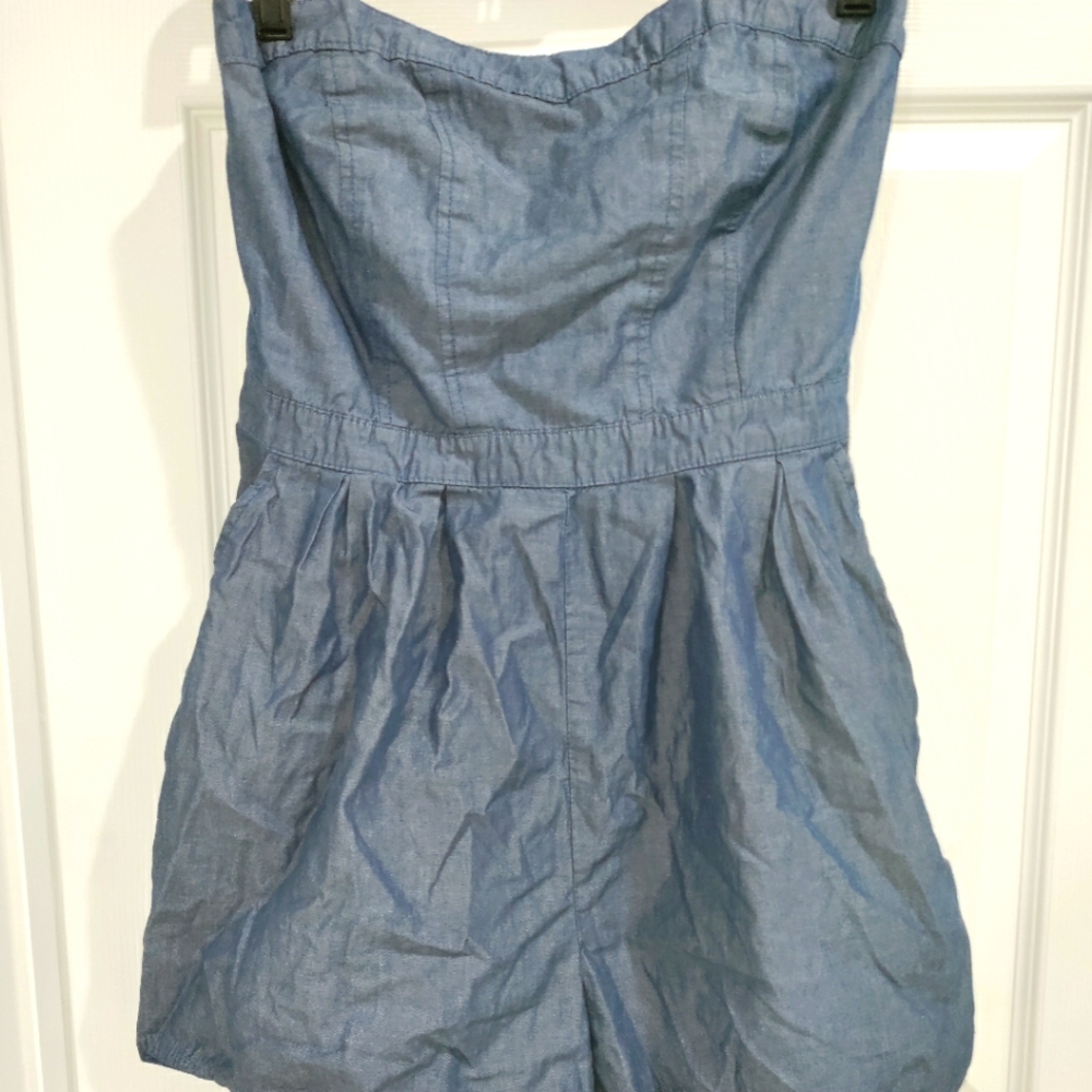 L Faux-Jean Strapless Romper